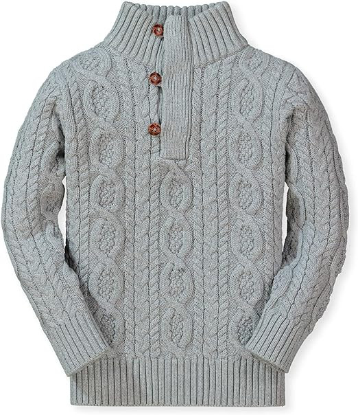 Baby Boy's Mock Neck Cable Sweater with Button Placket