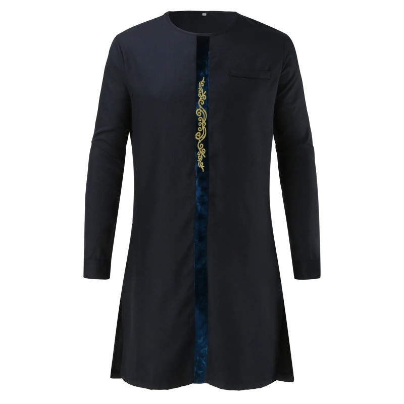 Muslim Men Long Sleeve Islamic Arab Jubba Thobe Embroidery O-Neck Abaya Ramadan Dubai Caftan Robe Turkey Kaftan